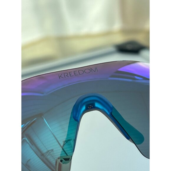 Kreedom Polarized Sports Sunglasses Blue Frame UVProtection Wraparound Style NEW - Picture 3 of 7